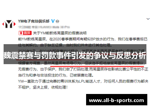 魏震禁赛与罚款事件引发的争议与反思分析
